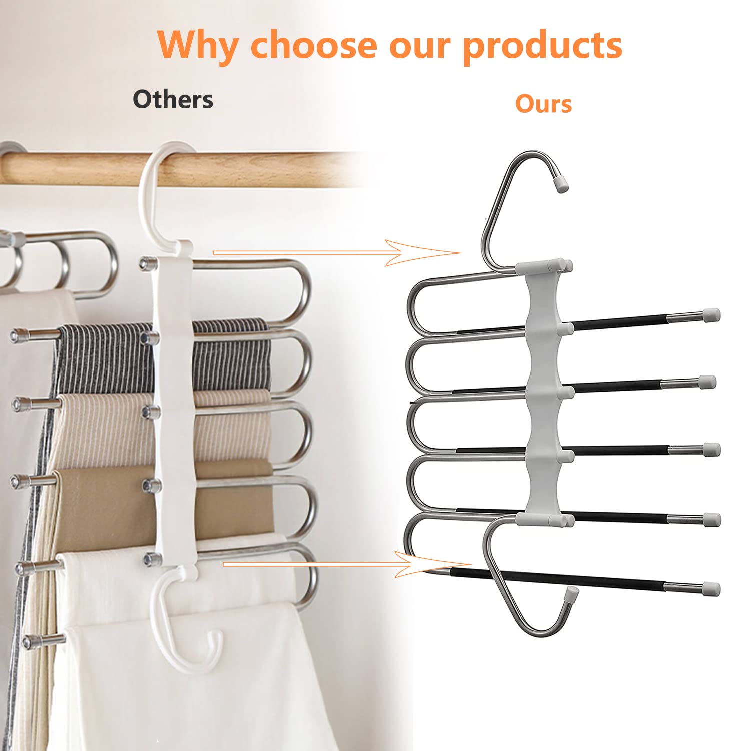 Upgrade Azeroth Pants Hangers 4 Pack Space Saving S-Type Stainless Steel Clothes Pants Hangers,Anti-Slip Design,Clothes Closet S