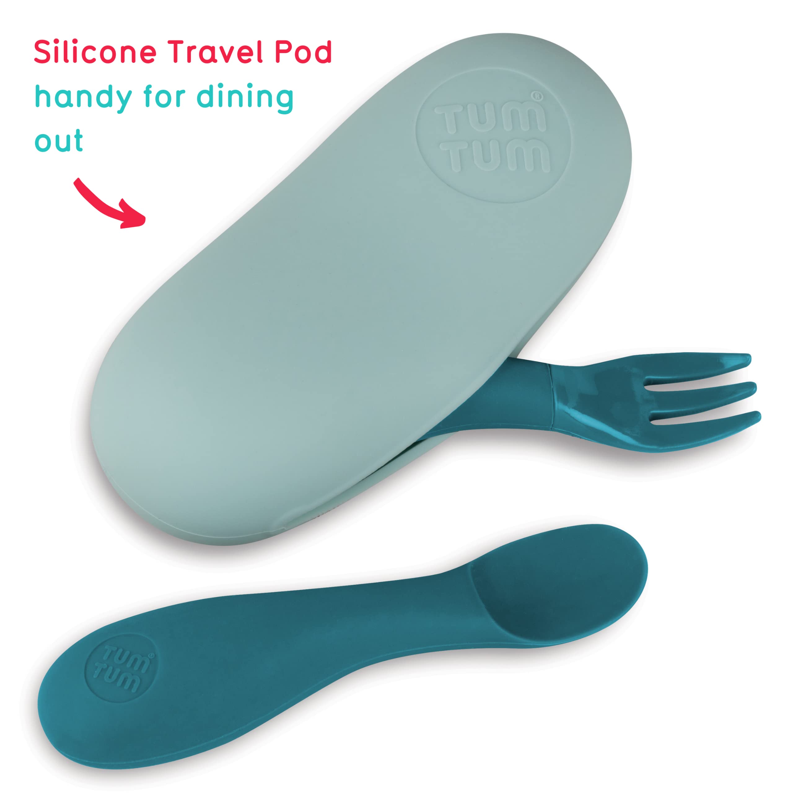 TUM TUM Baby Cutlery with Case, Baby Spoon & Fork Set, Baby Cutlery for Babies, First self Feeding Cutlery, Silicone Baby Spoon