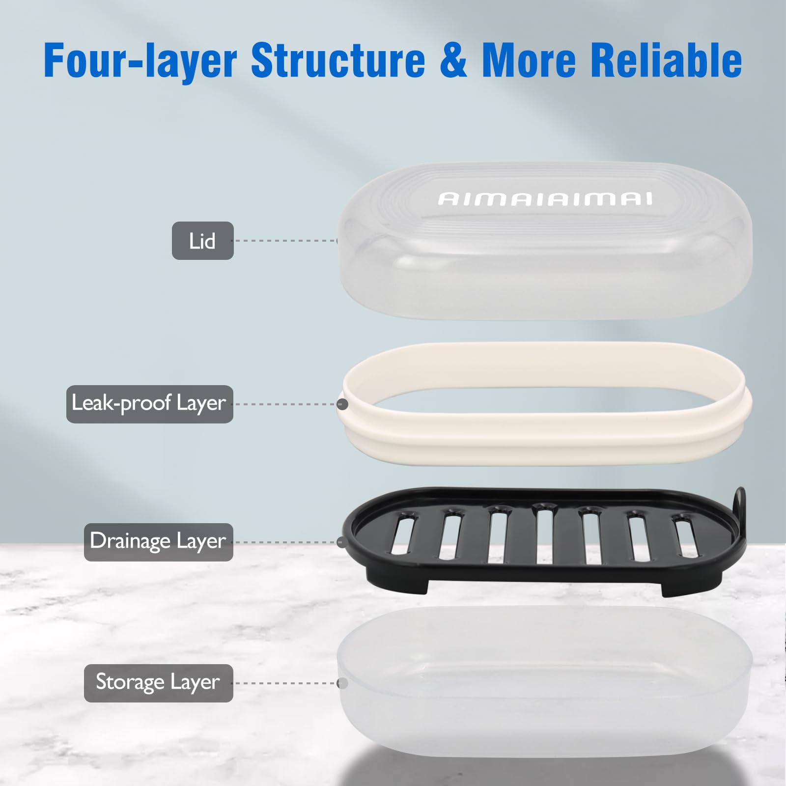 Aimaiaimai Soap Holder, Portable Travel Soap Case, Soap Dish With Lid, Soap Box With Removable Draining Layer, Soap Container Fo