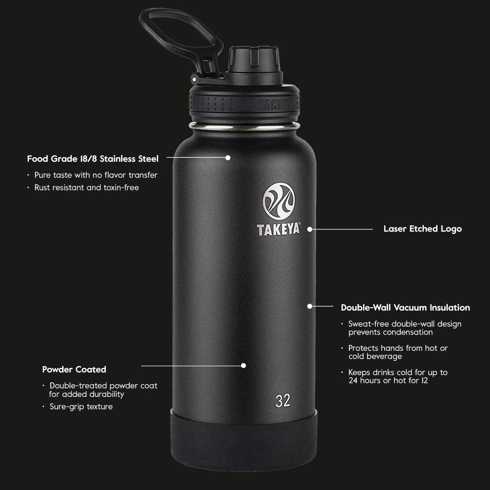 Takeya Actives Insulated Stainless Steel Water Bottle With Spout Lid, 40 Ounce, Watermelon