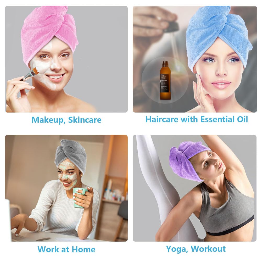 AIDEA Microfiber Hair Towel Wrap, 5 Pack Hair Turbans, Super Absorbent Quick Dry Hair Towel Wrap for All Hair Types Anti Frizz,