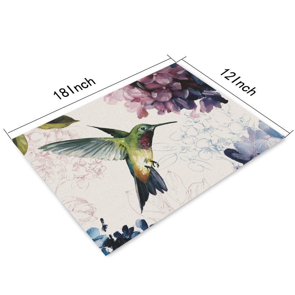 Hummingbird Placemats Set Of 4, Hummingbird Watercolor Painting Placemats Heat Resistant For Dining Table Non-Slip 18X12 Inches