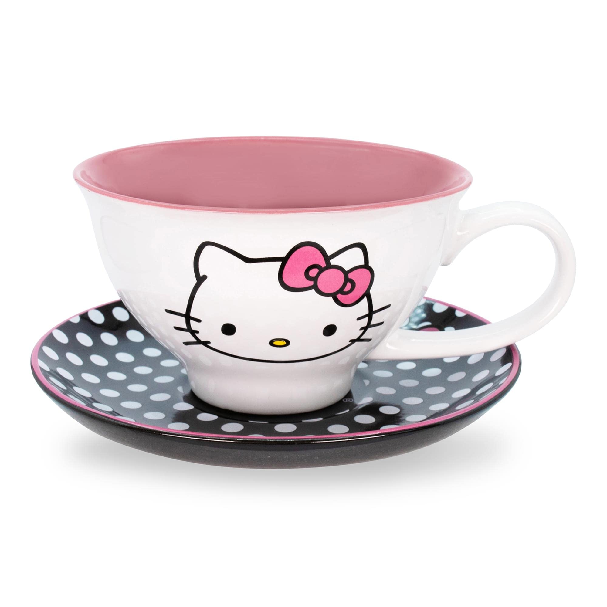 Silver Buffalo Sanrio Hello Kitty Ceramic Teacup And Saucer Set | Tea Party Gift Set For Coffee, Espresso - 12 Ounce
