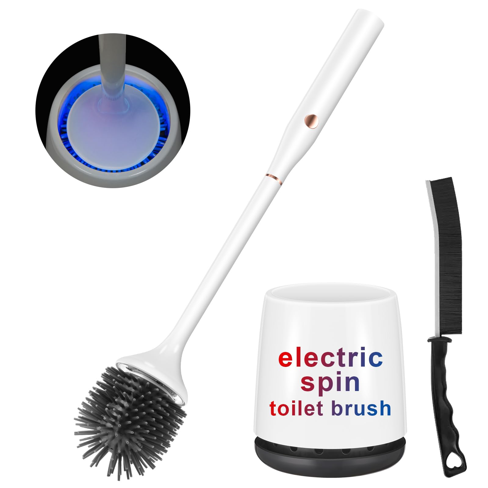 Ratolo Electric Toilet Brush,Silicone Toilet Brush,Toilet Brush,Toilet Bowl Brush and Holder Set with Ventilated Holder,with 1 C