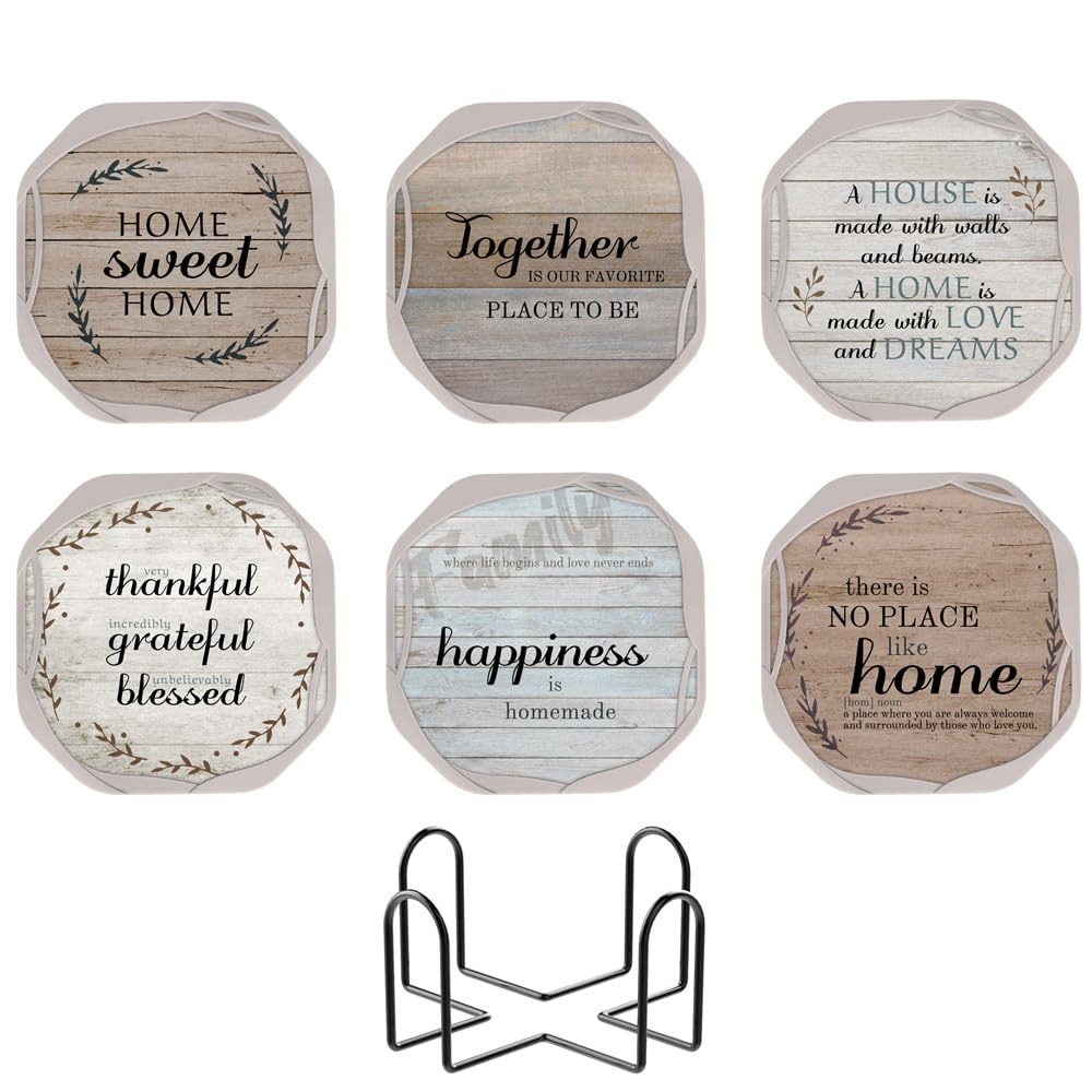 Umirro Rustic Country Farmhouse Coasters With Holder For Wooden Coffee Table, Absorbent Felt Drink Coasters With Silicone Cases,