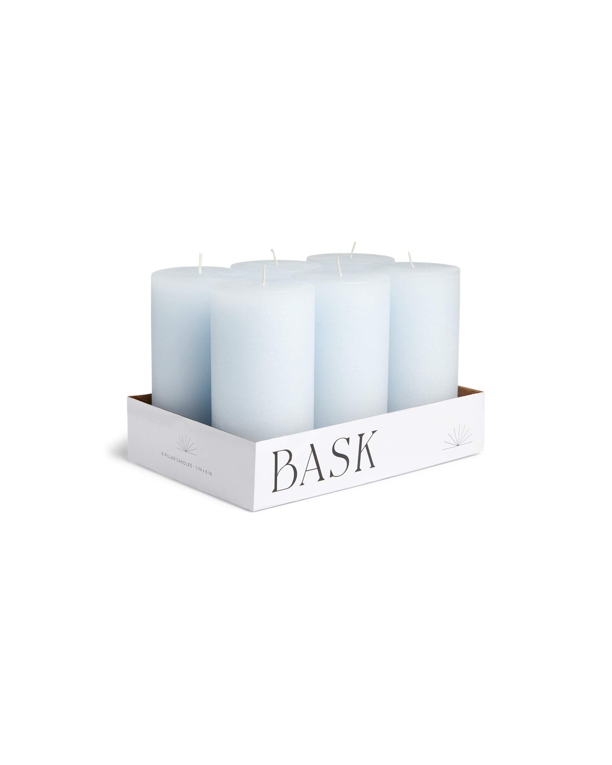 Mottled Pillar Candles by Bask - Set of 6-3 x 6 Dripless Unscented Candles in Light Blue for Home Decor, Relaxation & All Occasi