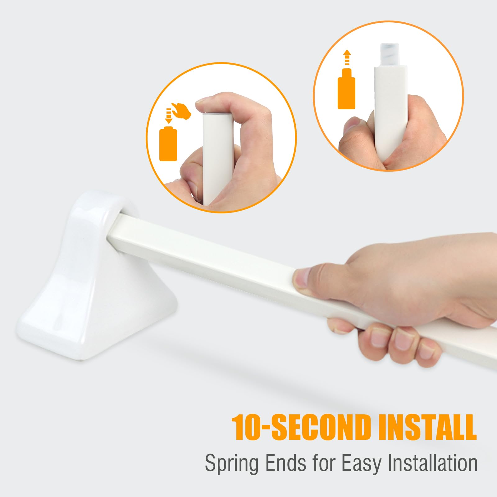 AIMAIAIMAI 24 Inch Adjustable Towel Bar - Spring Loaded Plastic Rod for Ceramic Holders, White, Model S4401