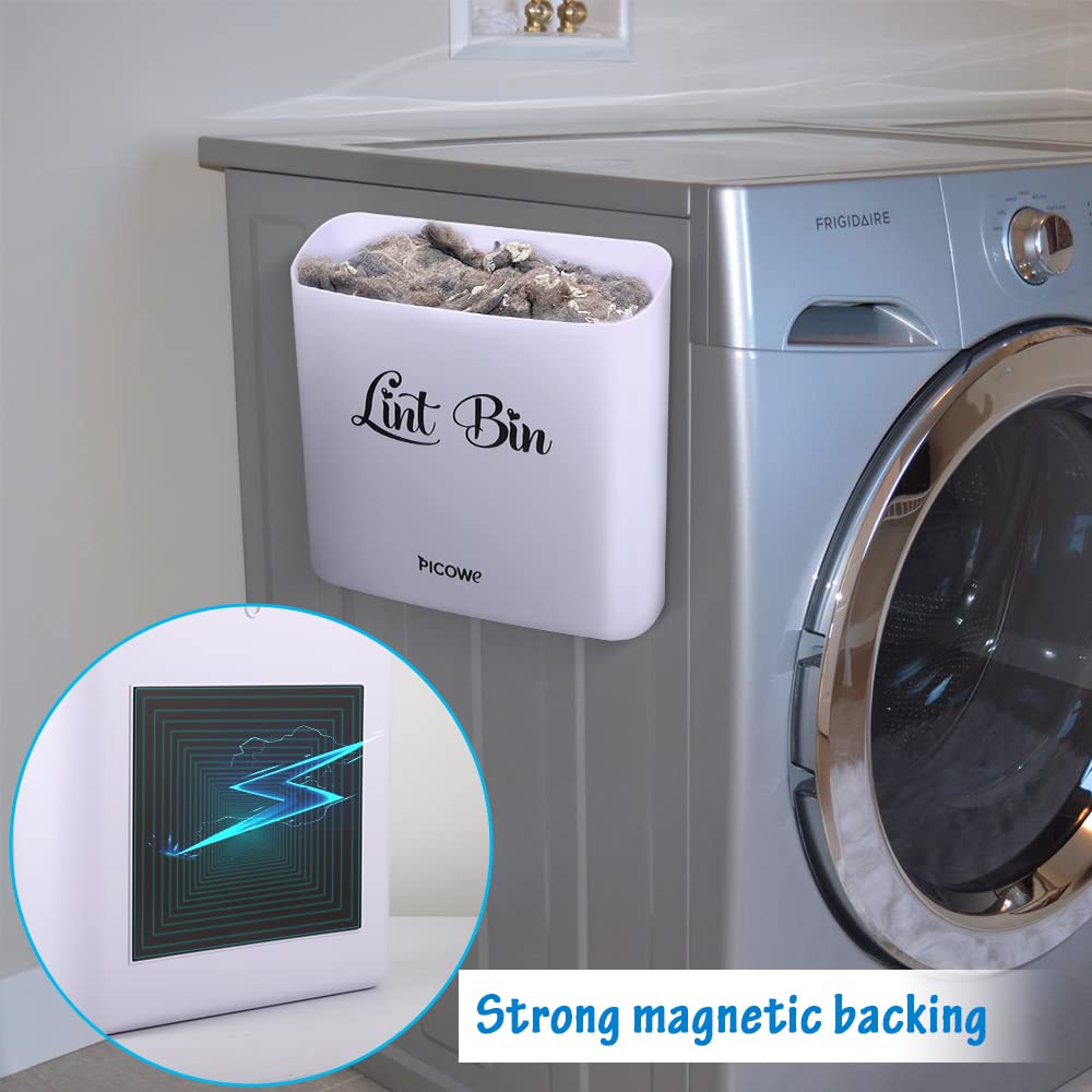 Picowe Magnetic Laundry Storage, Large Lint Holder Bin For Laundry Room, Space-Saving Trash Container Hanging On Dryer, Washer O