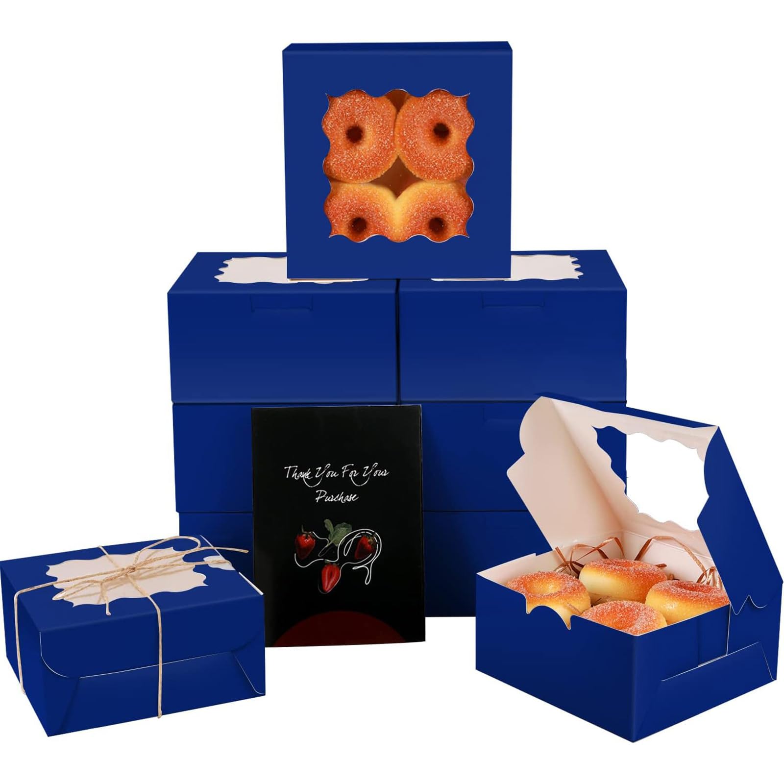 qiqee Navy Blue Cookie Boxes with Window 36packs 6x6x3 Navy Blue Bakery Box Pastry Box for Wedding Favor Birthday & Party