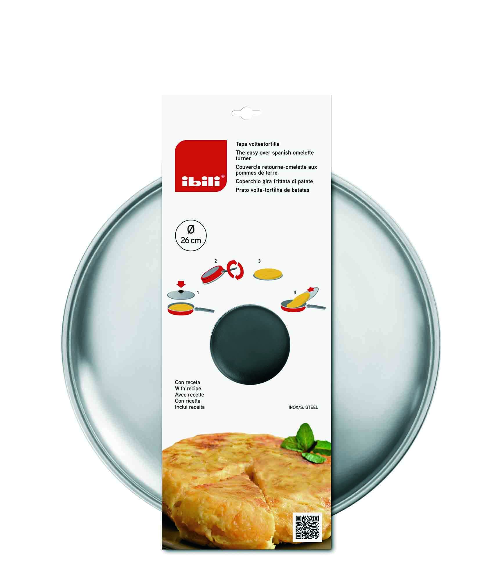IBILI Tapa voltea Tortillas Incluye Receta patatas-30 cm, Acero Inoxidable, 30 Cent  metros, Plata
