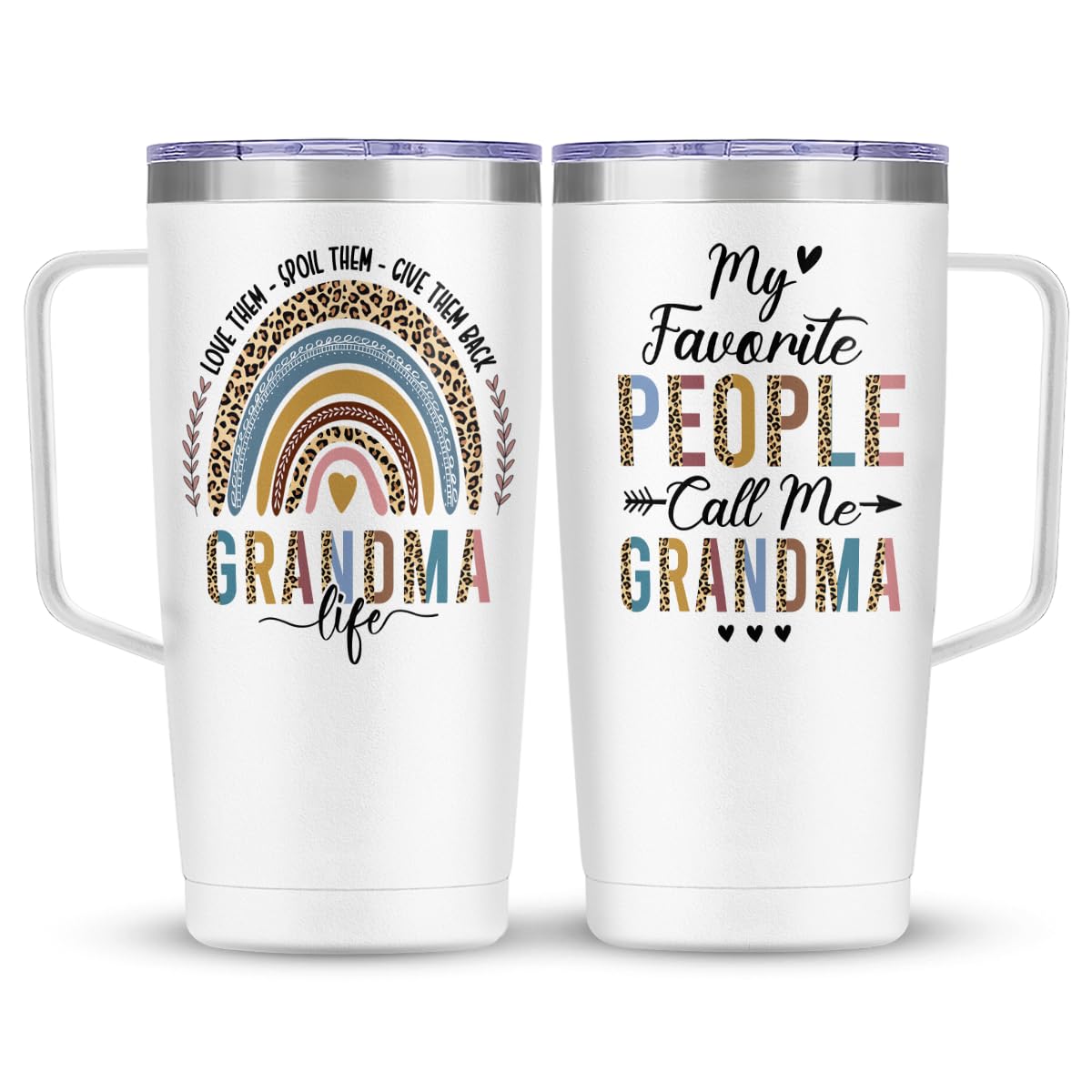 SANDJEST Grandma Tumbler with Handle 20oz Stainless Steel Insulated Tumblers Coffee Travel Mug Nana Cup Gift for Grandmother Gra