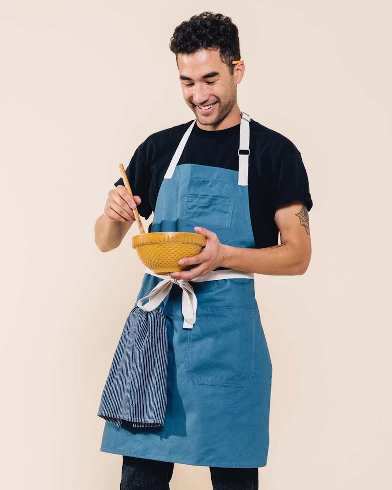 Caldo Daily Cotton Kitchen Apron For Cooking - Mens And Womens Professional Chef Or Server Bib Apron - Adjustable Straps With Po