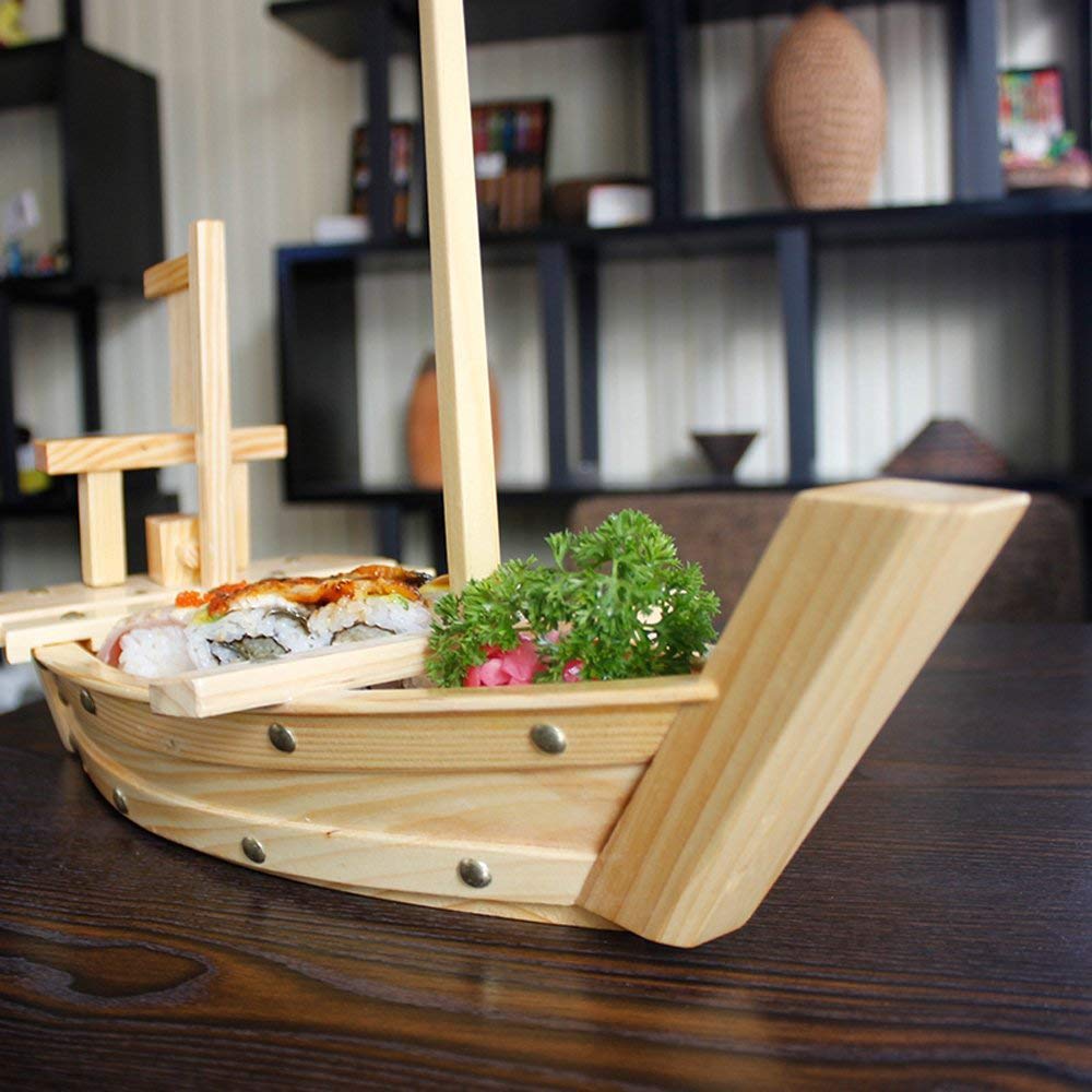 Kichgather 20'' Wooden Sushi Serving Tray Boat Plate For Restaurant Or Home