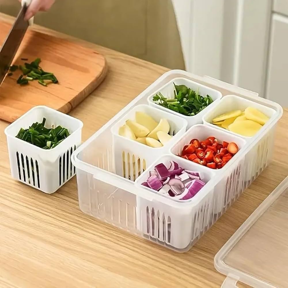 Baisenjie Stackable Fridge Storage Organizer Box With Lid | MultiCompartment Transparent Refrigerator Food Prep Container | Spa