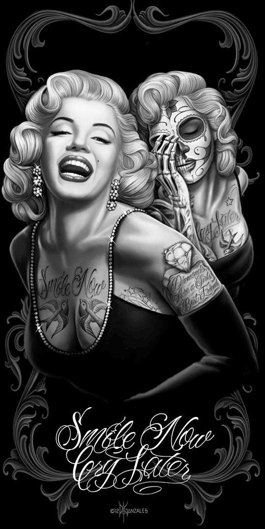 Black Chicano Marilyn Monroe Smile Now Cry Later Beach Towel