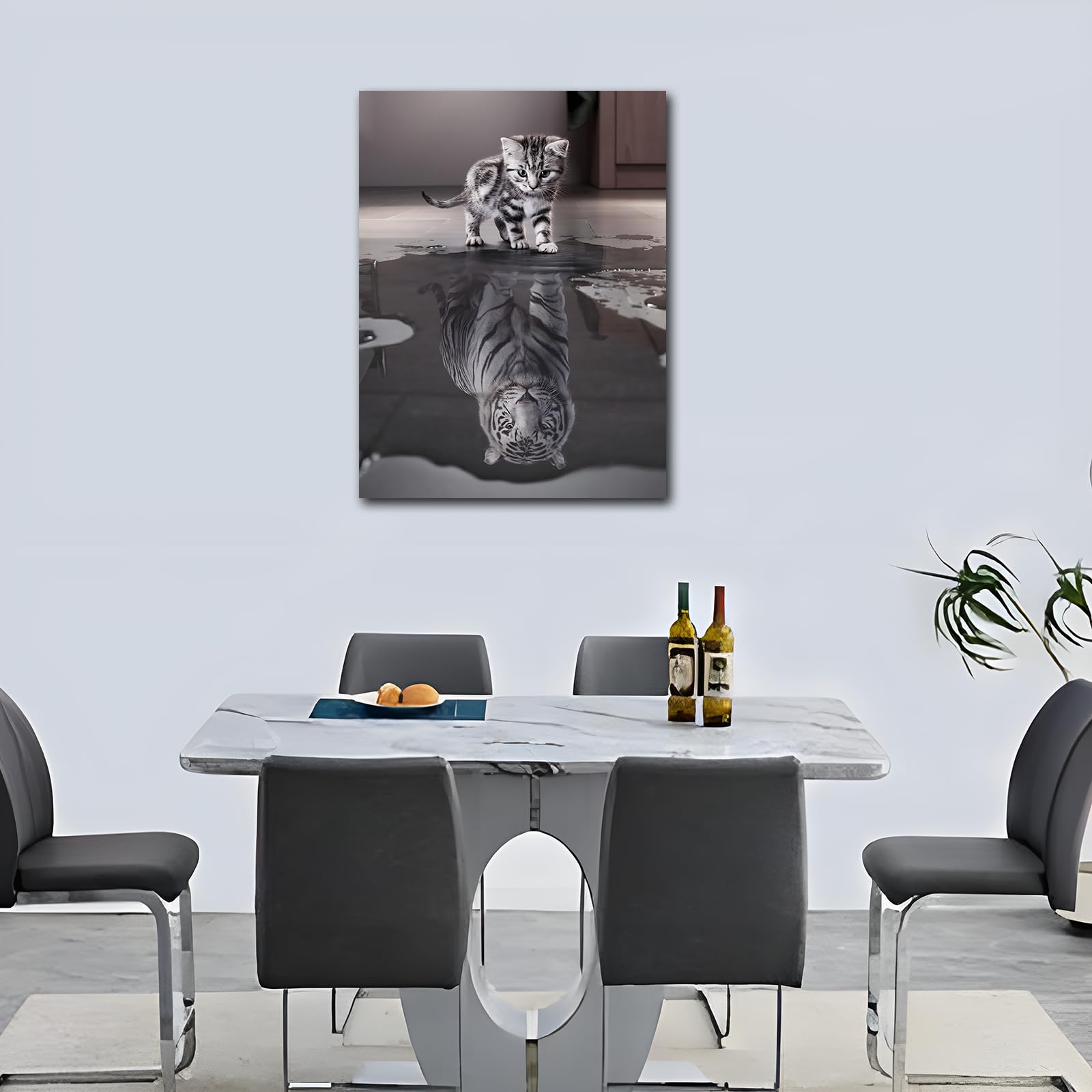 Pangoo Art Cat Wall Art, Mindset Is Everything Wall Art, Cute Canvas Wall Art With Frame, Cat Pictures Wall Decor For Office, Li