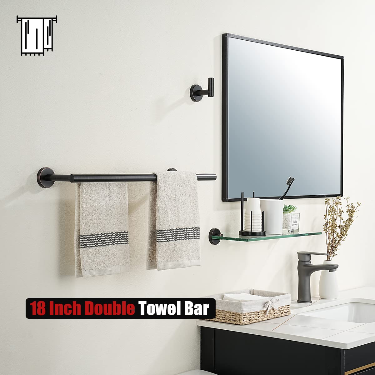 JQK Double Towel Bar Oil Rubbed Bronze  16 Inch 304 Stainless Steel Thicken 0.8mm Towel Rack Bathroom  Towel Holder ORB Wall Mount  Total Length 19.16 Inch  TB100L16-ORB