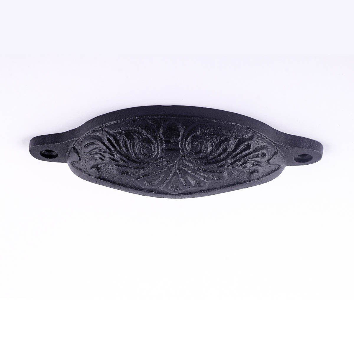 Renovators Supply Manufacturing Cabinet Pulls 4.5 In. Black Wrought Iron Drawer Cup Bin Pulls With Mounting Hardware Pack Of 6