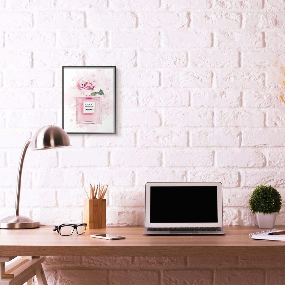 Stupell Industries Pink Flower Perfume Fashion Glam Design, Designed By Amanda Greenwood Wall Art, 11 X 1.5 X 14, Black Framed