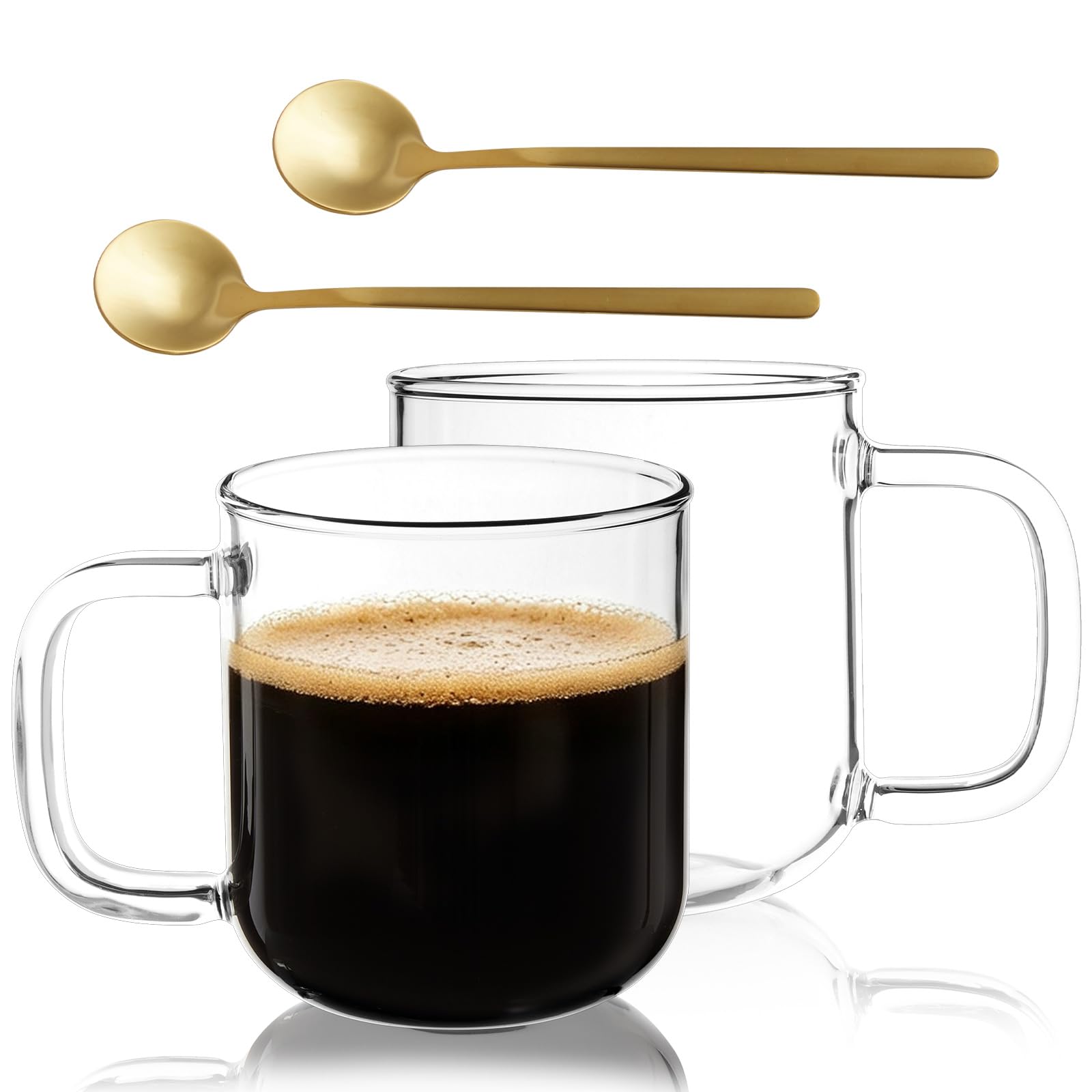 Glass Coffee Mugs,14oz Clear Tea Cup Set of 2, Glass Coffee Cups for Latte
