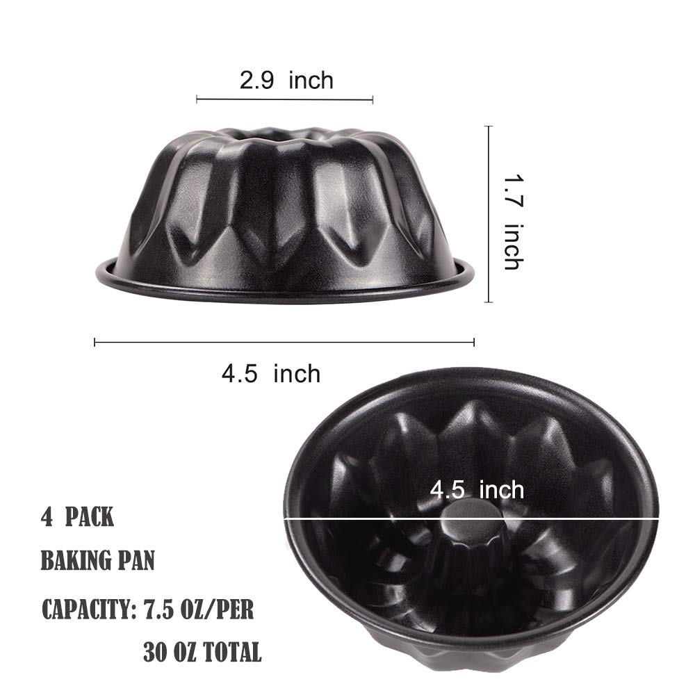 Webake 4 Inch Mini Fluted Tube Pans Nonstick Bakeware Set Of 4 For Bundtlette, Angel Food Cake, Kugelhopf, Brownie