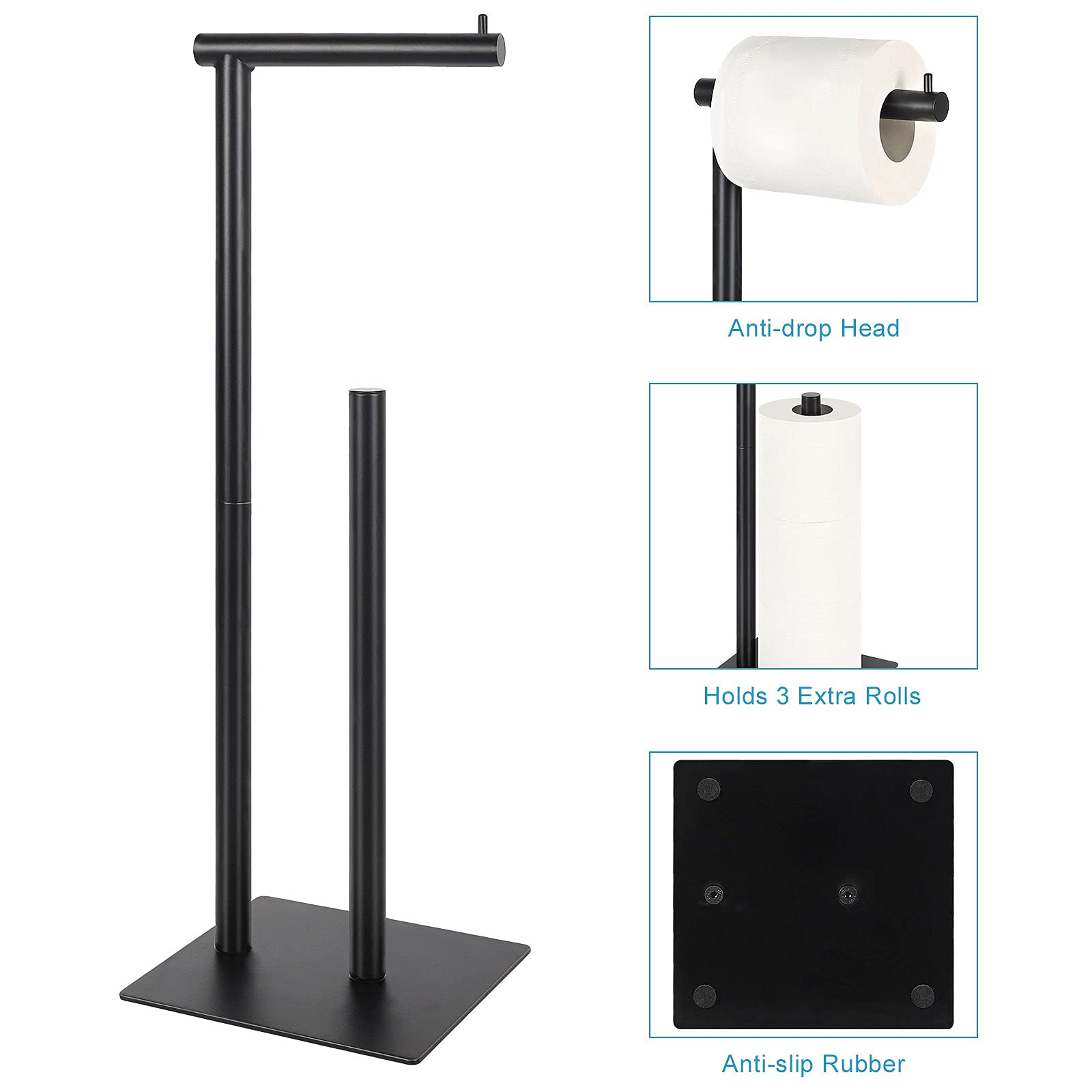 Toilet Paper Holder Stand Toilet Paper Roll Holder Stand Freestanding Black Toilet Paper Holder for Bathroom Toilet Tissue Storage Holder Metal