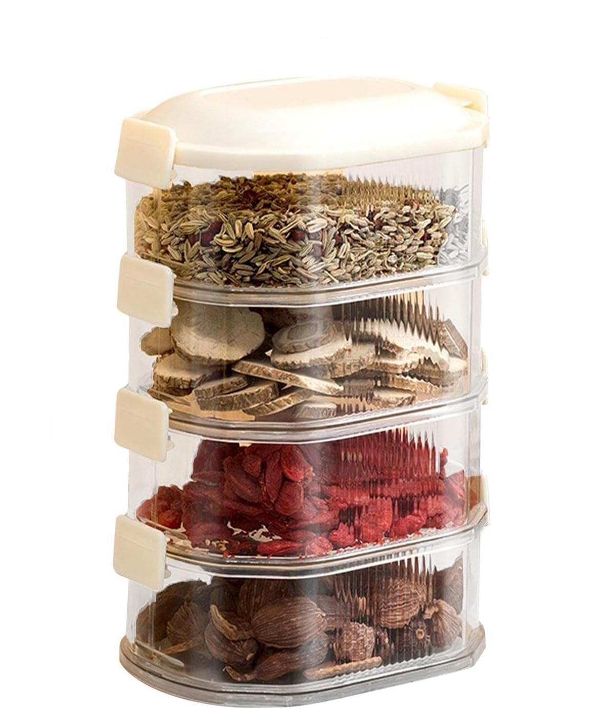 Homeitemss 4 Layer Stackable Airtight Food Storage Container Kitchen Box Multi Dry Fruit & Spice Single Compartment Transparent 