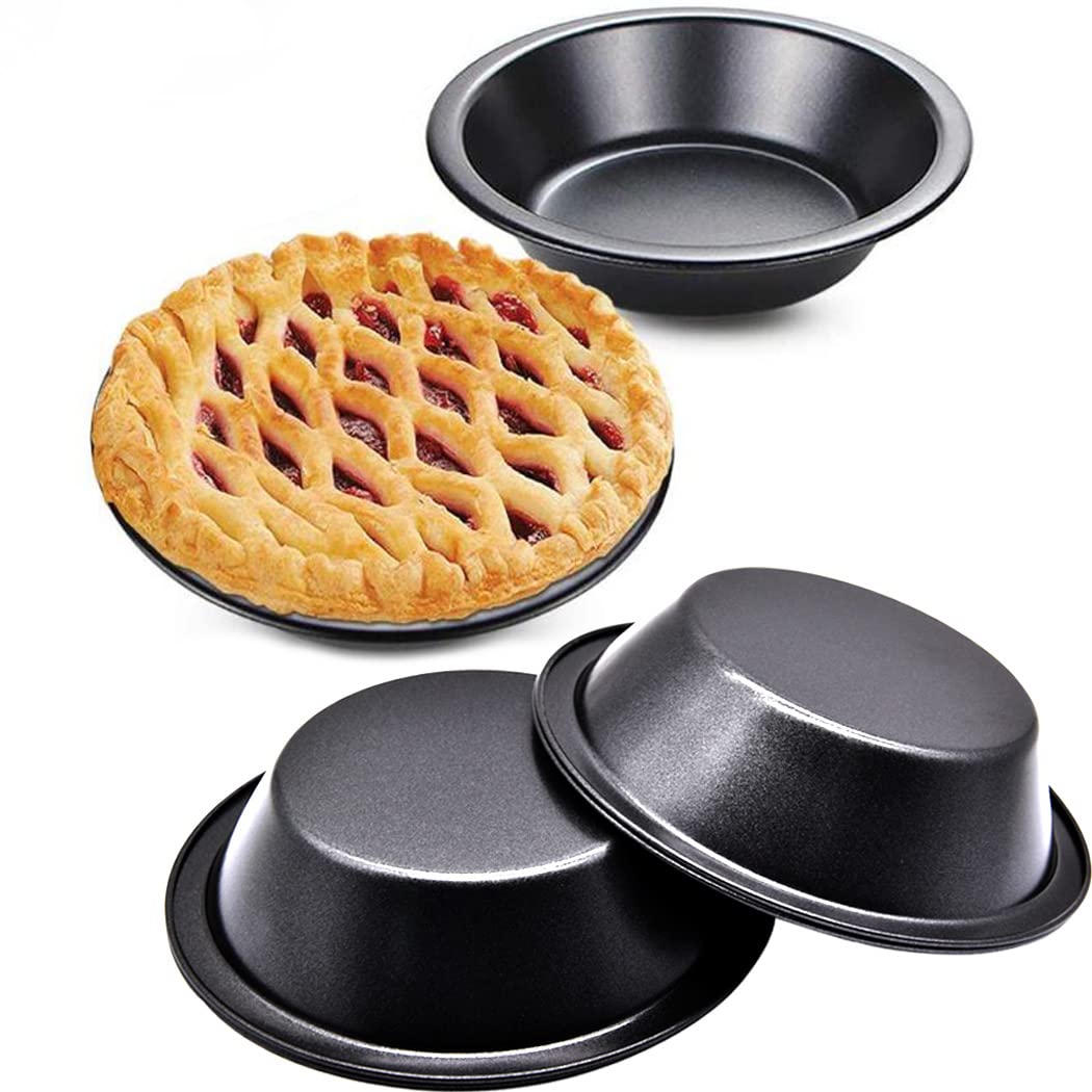 Hoshen Mini 4.3 Inch Pie Pan, 4-Pack Round Cake Oven Molds, Burger Bun Pan, Food Grade Non-Stick - Black