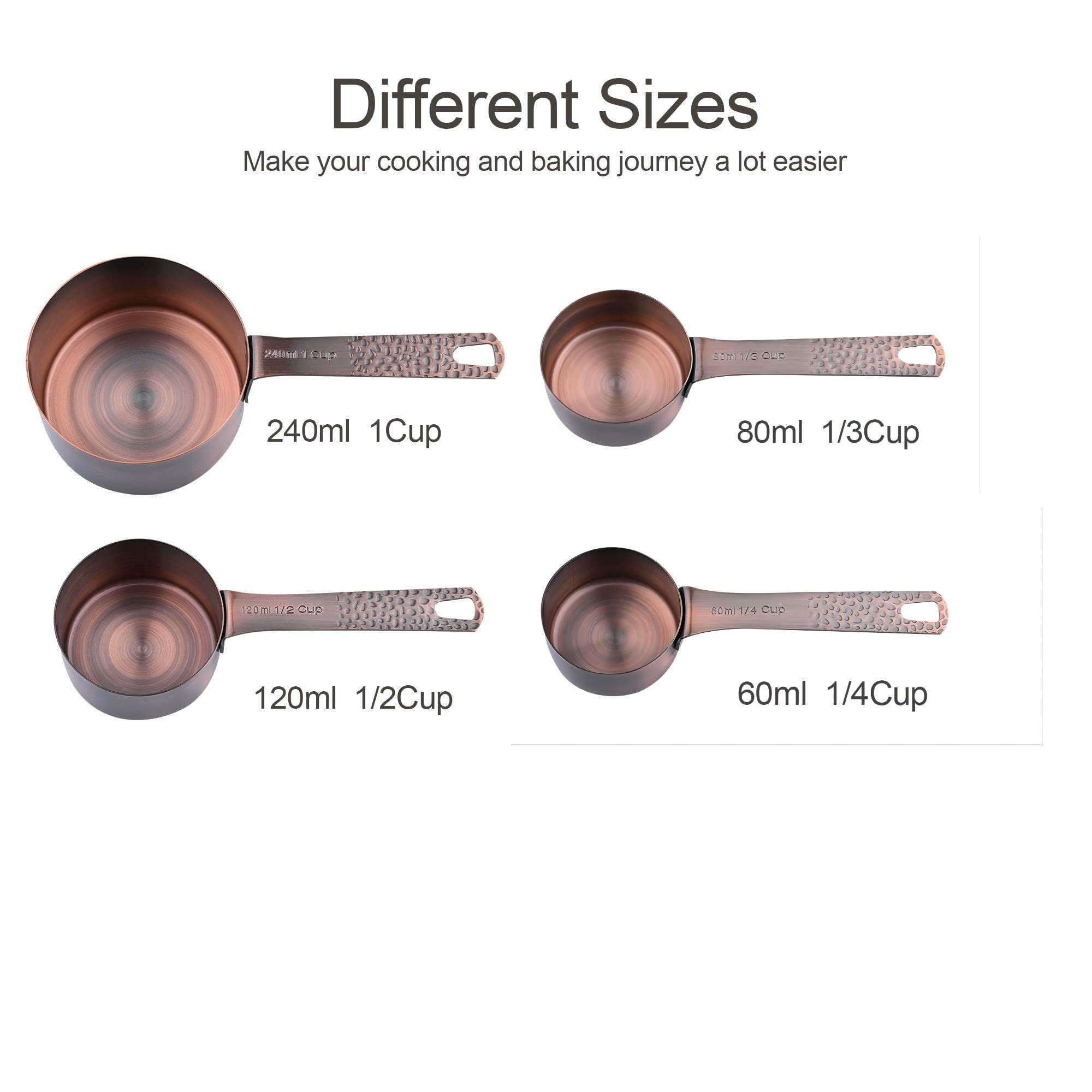 Sunmvehot Measuring Cups And Spoons Set, Copper Measuring Cups And Spoons Set, Stainless Steel Measuring Cups And Spoons Set, 4