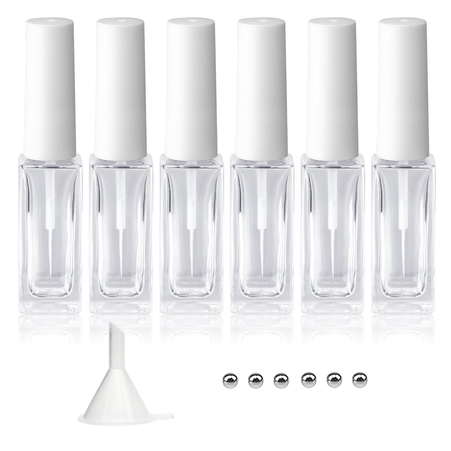 Agidea Nail Art Liner Empty Bottles 7ML, 6 Pack Empty Blooming Nail Polish Bottles with Brush & Mixing Balls & Funnels for Nail 