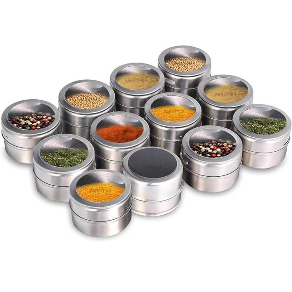 Paratpar Mall Magnetic Spice Jars  Easy Kitchen Organizer With Clear Lids And Shaker Tops | Perfect For Herbs, Seasonings, Masa