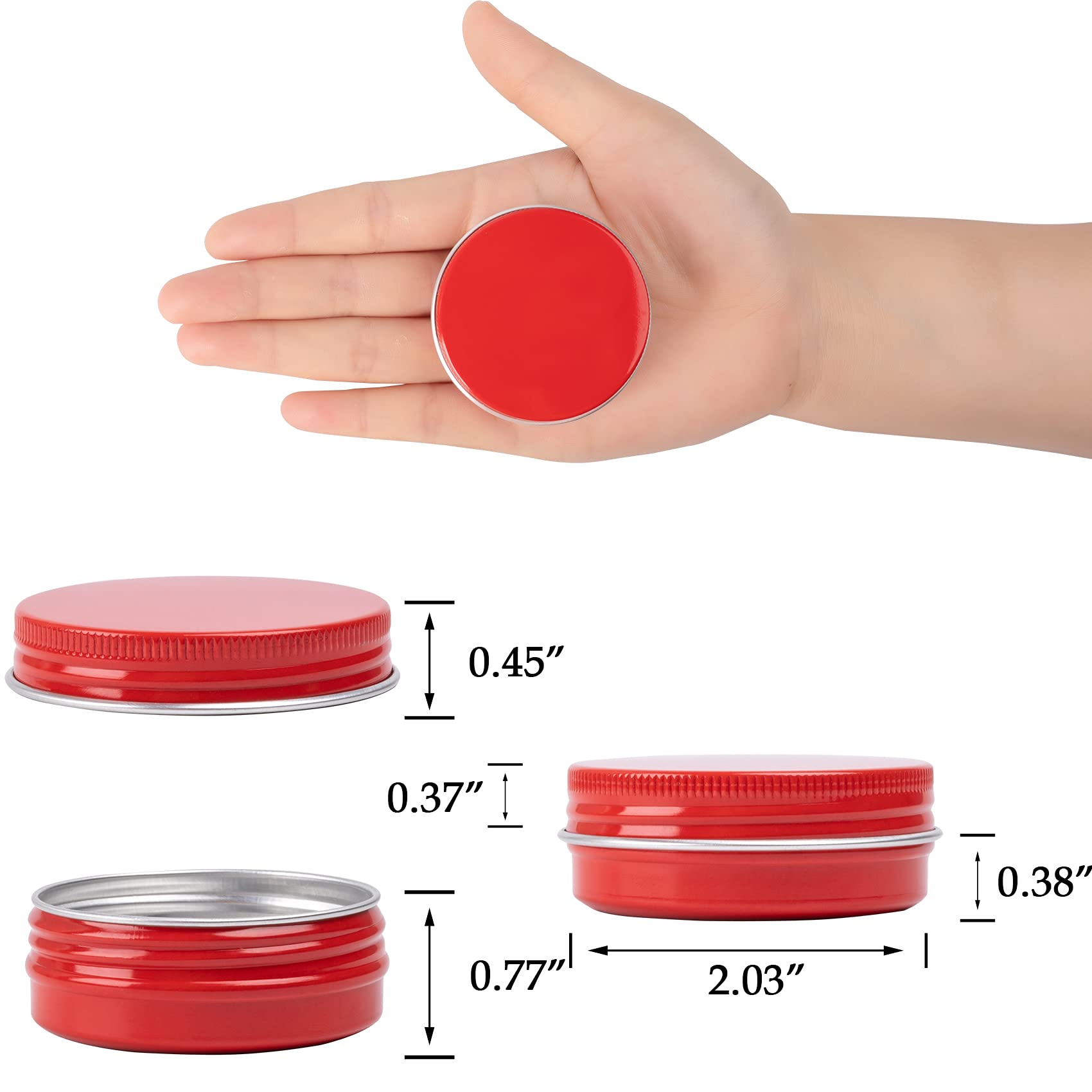 1 Oz / 30Ml Screw Top Aluminum Tin Jar With Screw Lid And Blank Labels (Red - Pack Of 32)