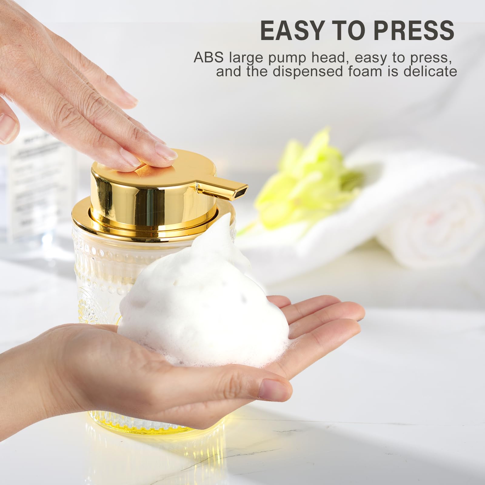 Leicurace Glass Foam Soap Dispenser, Refillable Foaming Dispenser With Gold Pump, Foam Hand Soap Dispenser For Bathroom Kitchen,