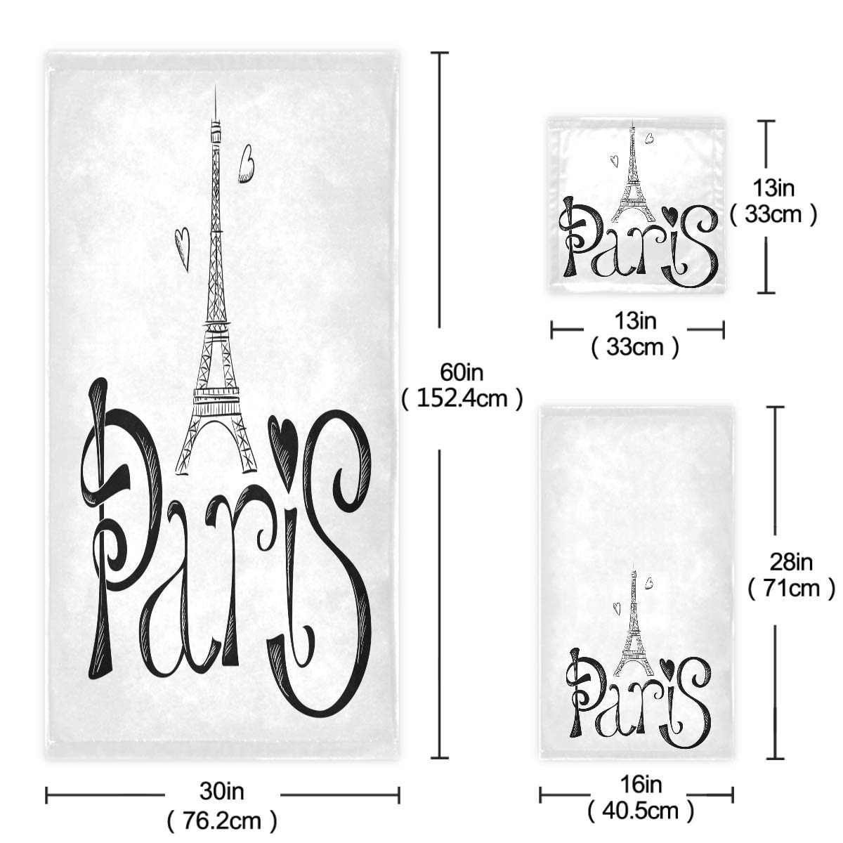 Naanle Stylish Eiffel Tower Paris Soft Luxury Decorative Set of 3 Towels  1 Bath Towel+1 Hand Towel+1 Washcloth  Multipurpose for Bathroom  Hotel  Gym  Spa and Kitchen(Black White)