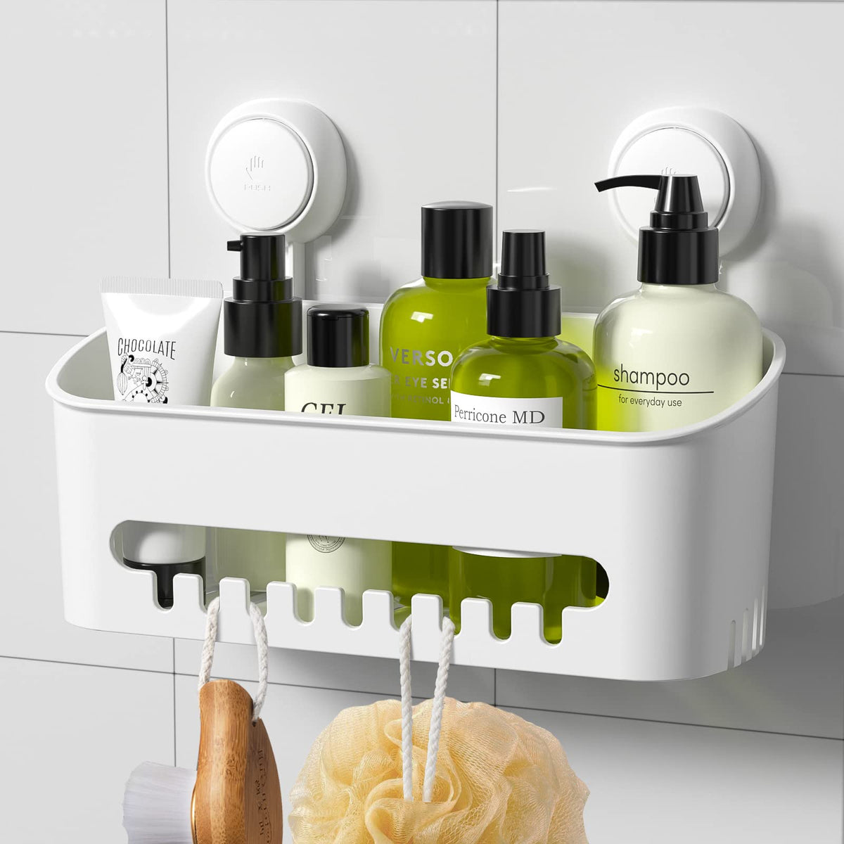 Luxear Shower Caddy Suction Cup No-Drilling Removable Shower Shelf Powerful Heavy Duty Hold Up To 22Lbs, Waterproof Storage Bask