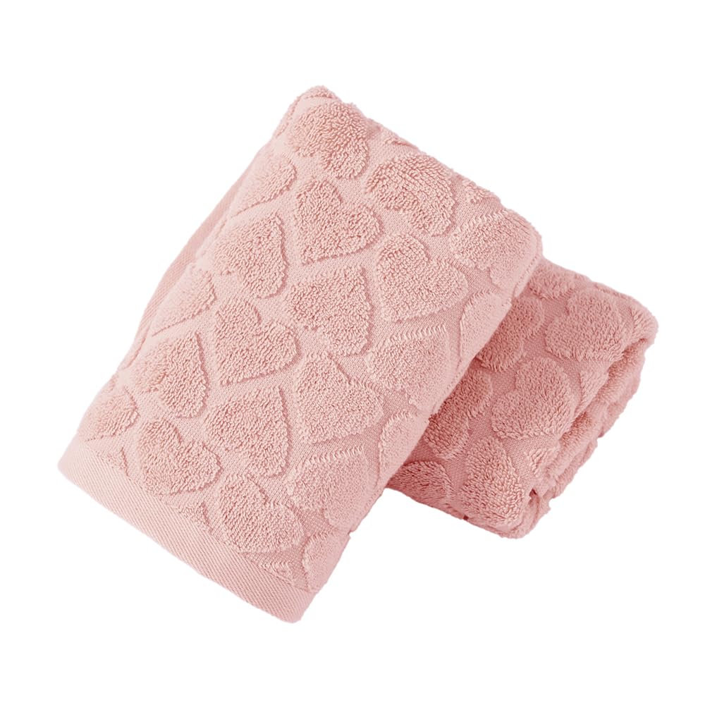 Yiluomo Full Embossed Hearts Pattern Pink Hand Towel Set Of 2 100% Cotton Super Soft Highly Absorbent Decorative Hand Towels For