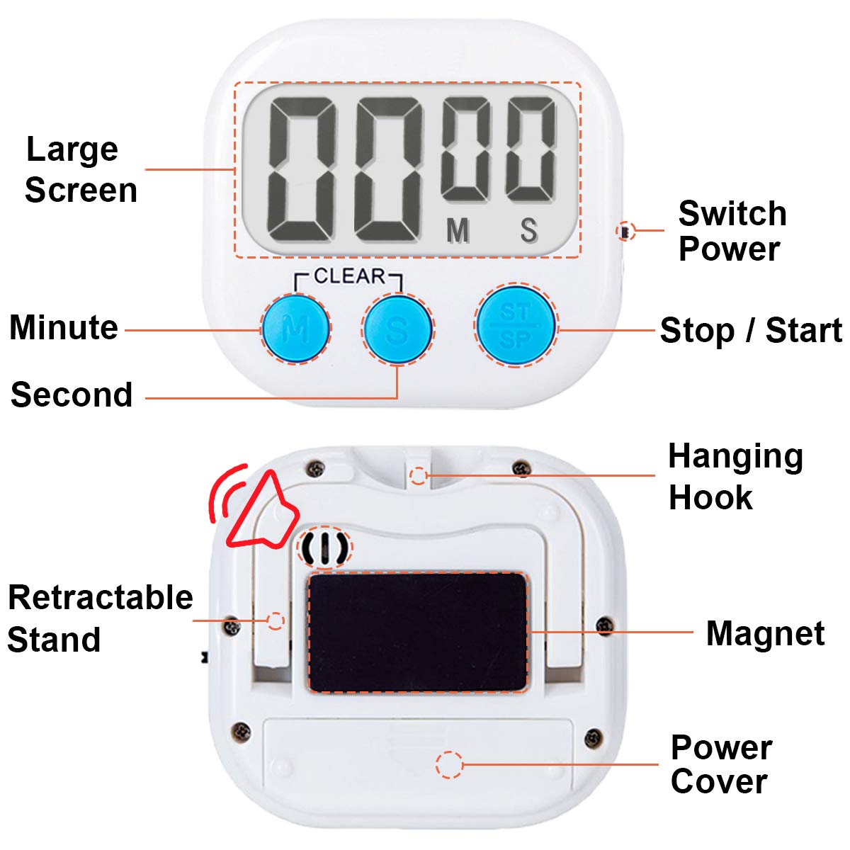 Classroom Timers for Teachers Kids Large Magnetic Digital Timer Teacher Supplies 24 Pack-Blue White