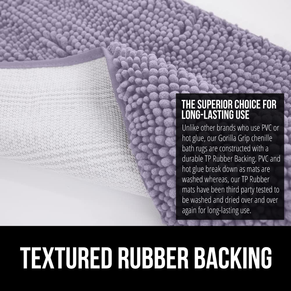 Gorilla Grip Bath Rug  36x24  Thick Soft Absorbent Chenille Rubber Backing Bathroom Rugs  Microfiber Dries Quickly  Shaggy Machine Washable Mats  Plush Durable Rug  Bathtub Shower Floor  Light Purple