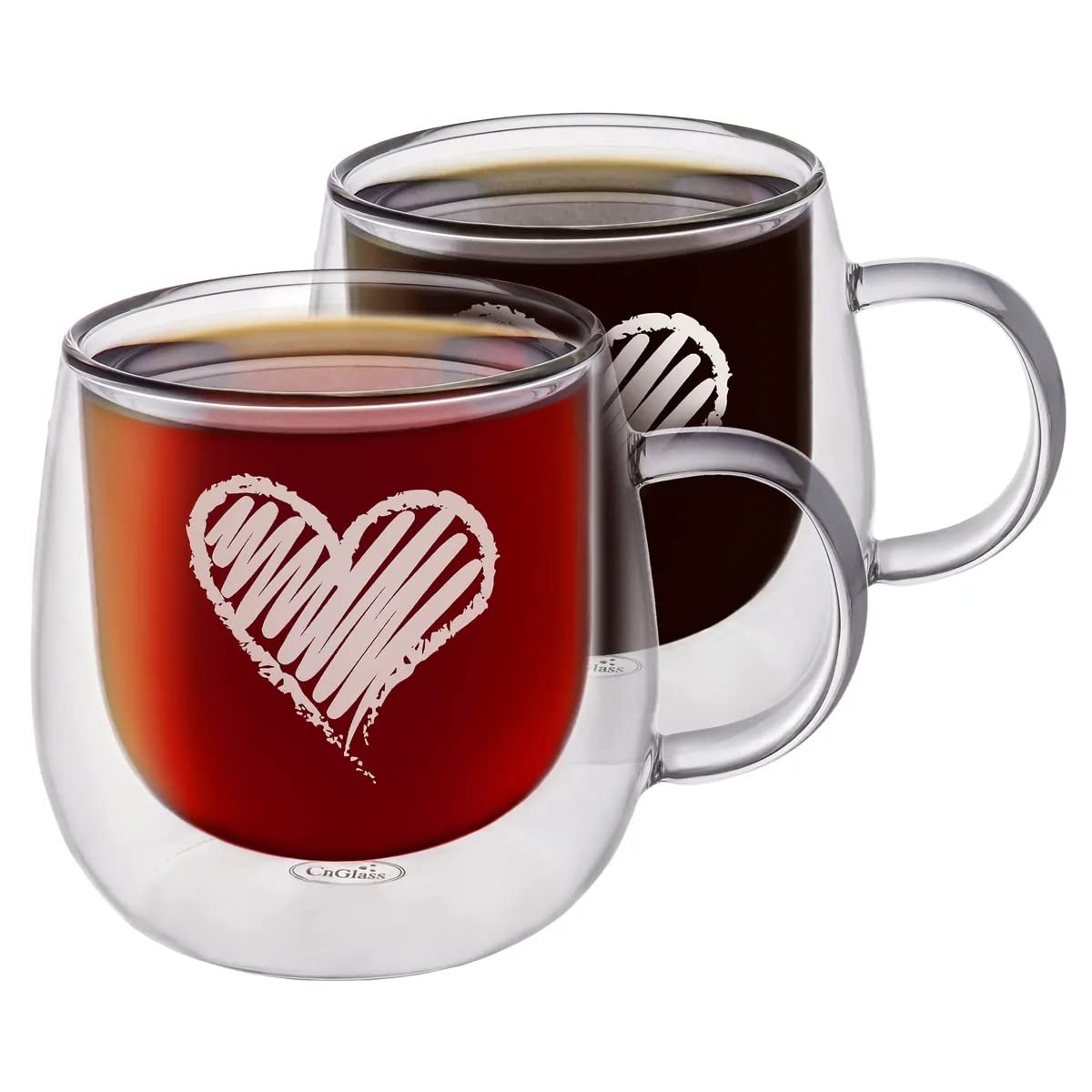 Cnglass Double Walled Glass Coffee Mugs 10Oz,Large Insulated Espresso Cups,Set Of 2 Clear Glasses Cappuccino Mug With Handle(Tea