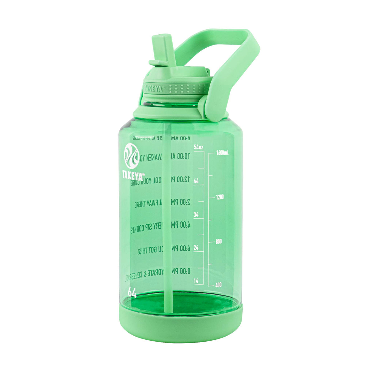 Takeya 64 Oz Motivational Water Bottle With Straw Lid With Time Marker, Half Gallon, Premium Quality Bpa Free Tritan Plastic, Pi