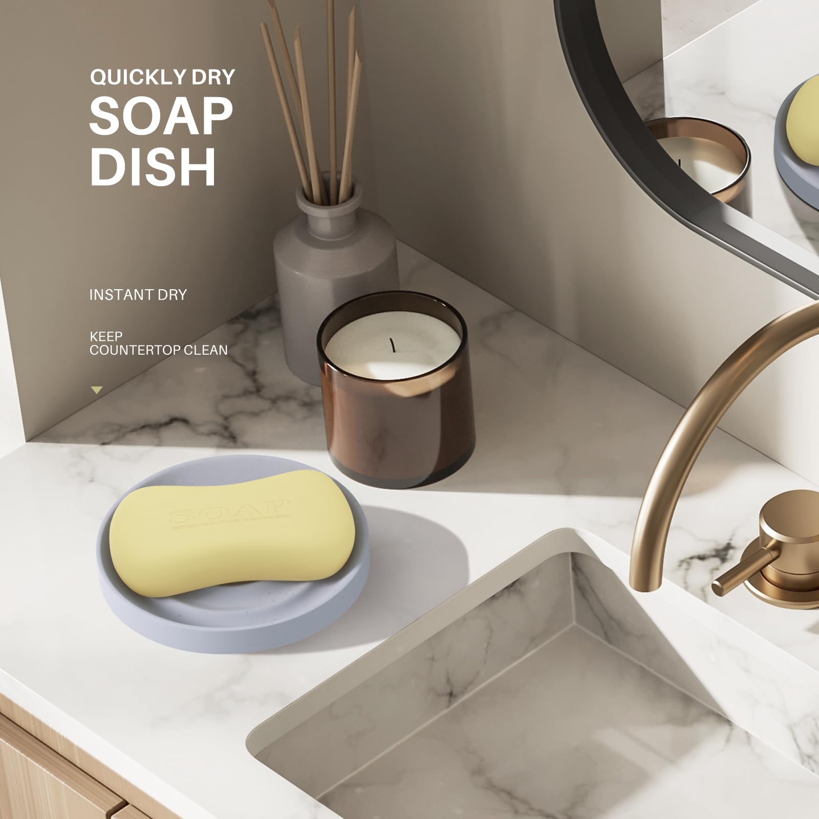 Slow Slog Diatomite Soap Dish, 2 Pack Water Absorbent Stone Soap Dish Holder, Quick Dry Diatomaceous Earth Soap Tray For Hand So