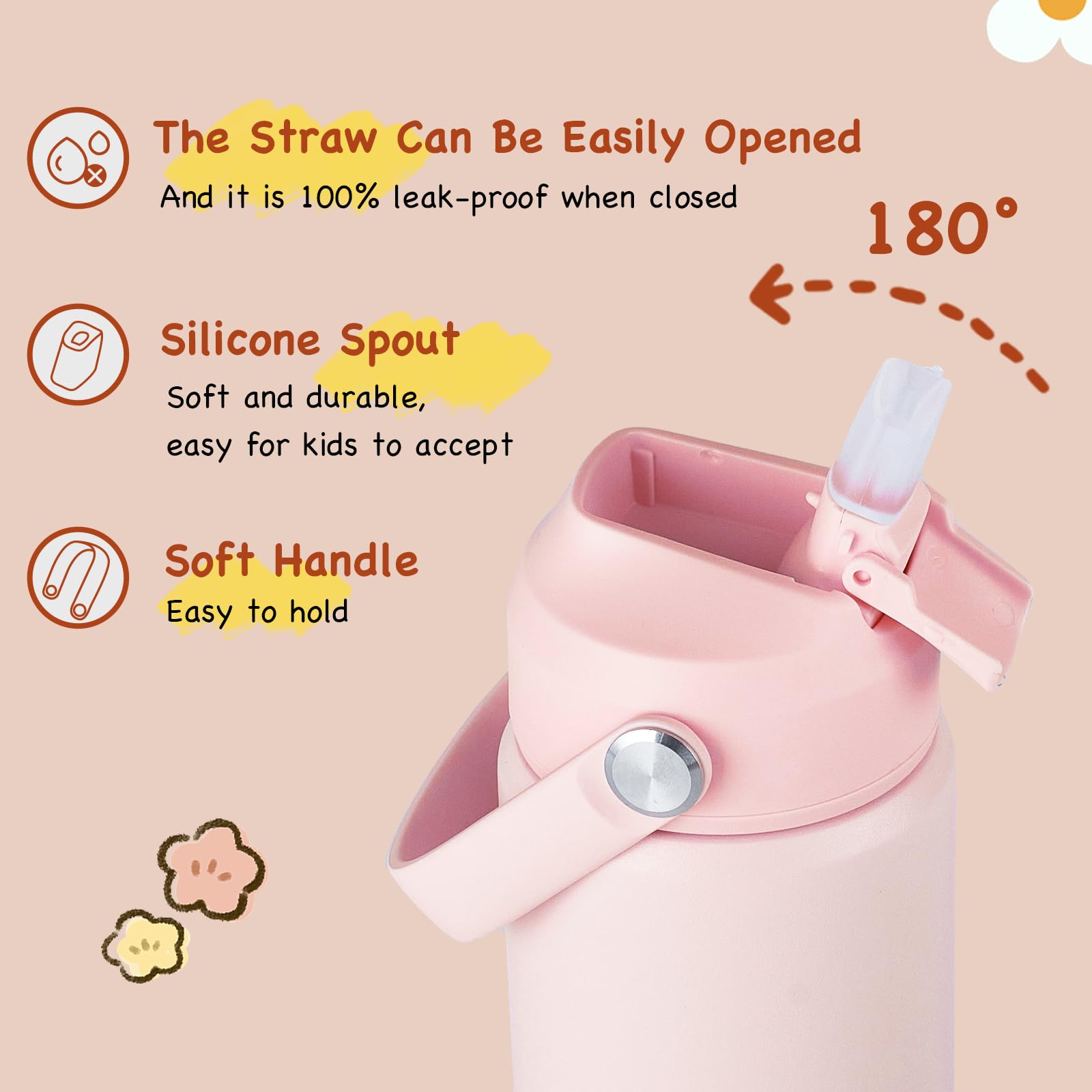 Kerilyn 12Oz Kids Insulated Water Bottle, Leak-Proof Toddler Cup With Straws Lids, Kids Water Bottles For School Boys Girls, Sta