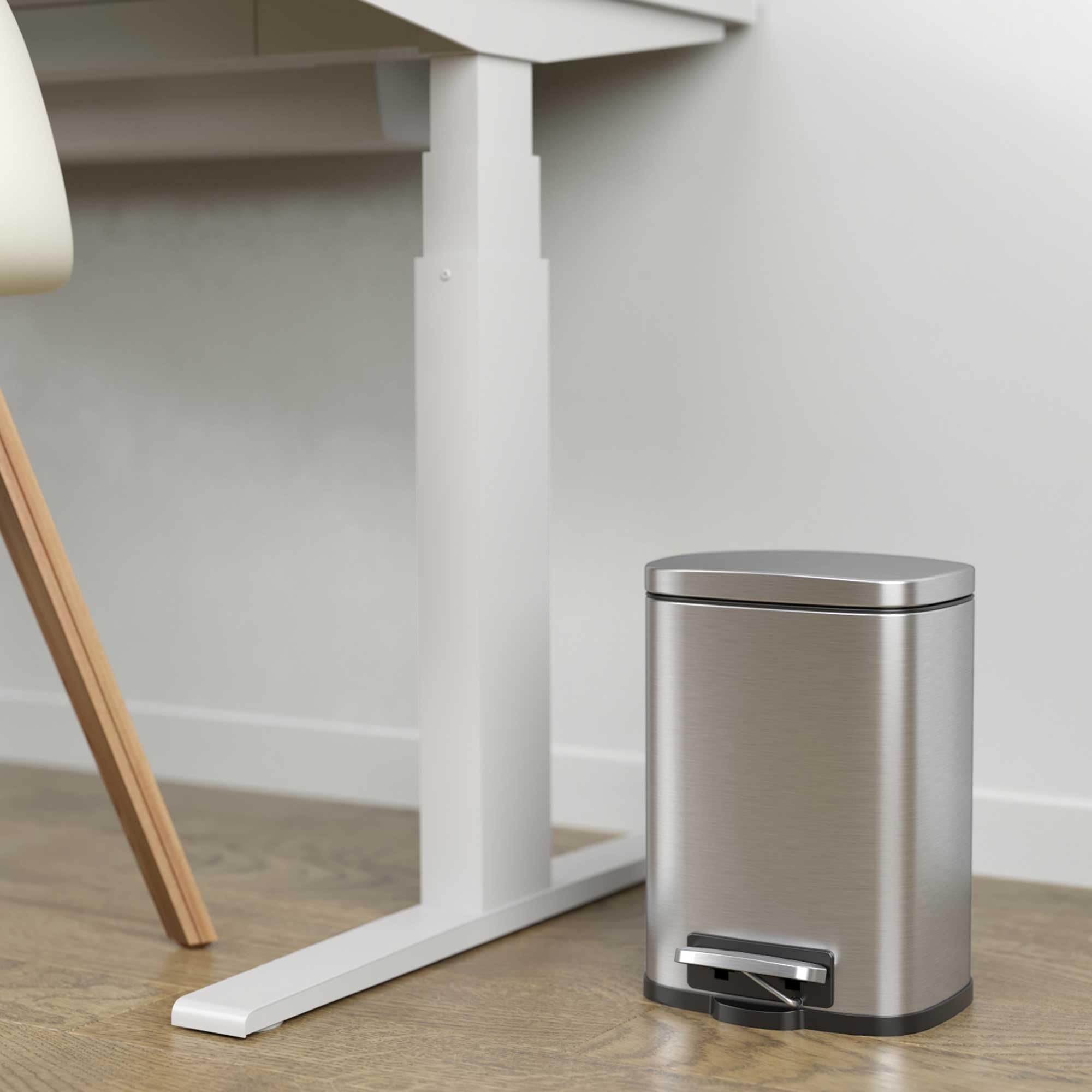 iTouchless SoftStep 1.32 Gallon Small Bathroom Stainless Steel Step Trash Can  5 Liter Pedal Bin  Removable Inner Bucket  Soft and Silent Open and Close
