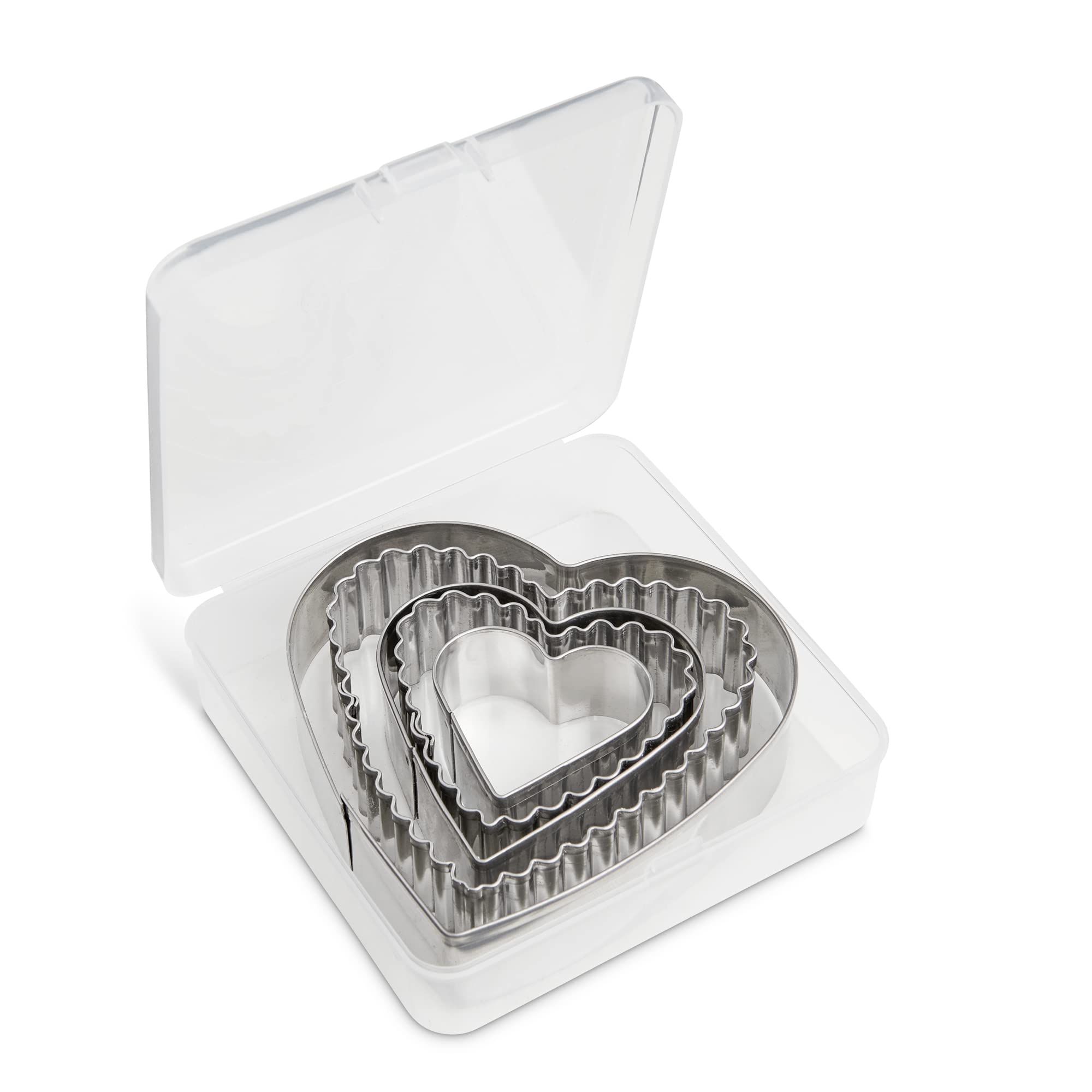 Mrs. Andersons Baking Cookie Fondant Cutters, Graduated Hearts, Stainless Steel, 5-Piece Set with Storage Container