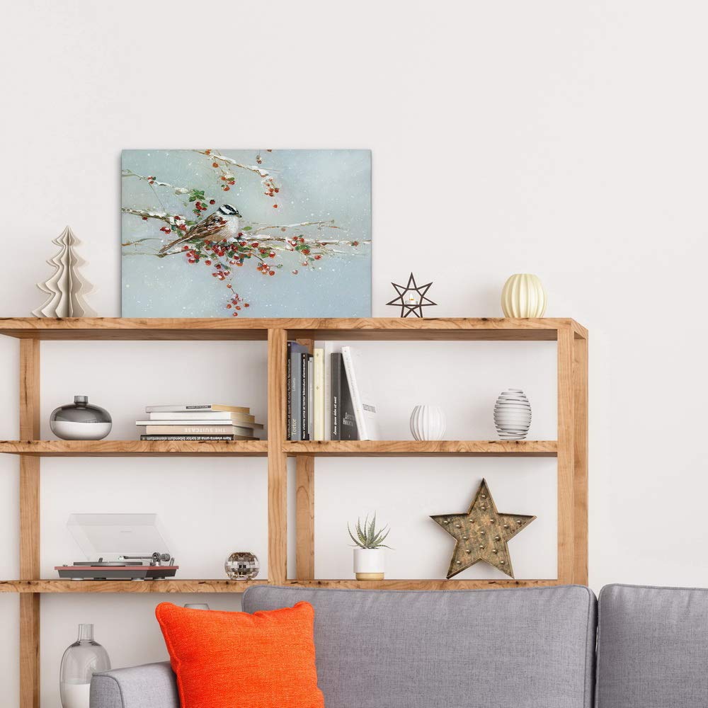 Renditions Gallery Canvas Abstract Wall Art Home Paintings & Prints Artwork Innocent Winter Woodpecker Glam Wall Hanging Snowy Modern Decorations for Bedroom Office Kitchen - 8''x12'' LT20