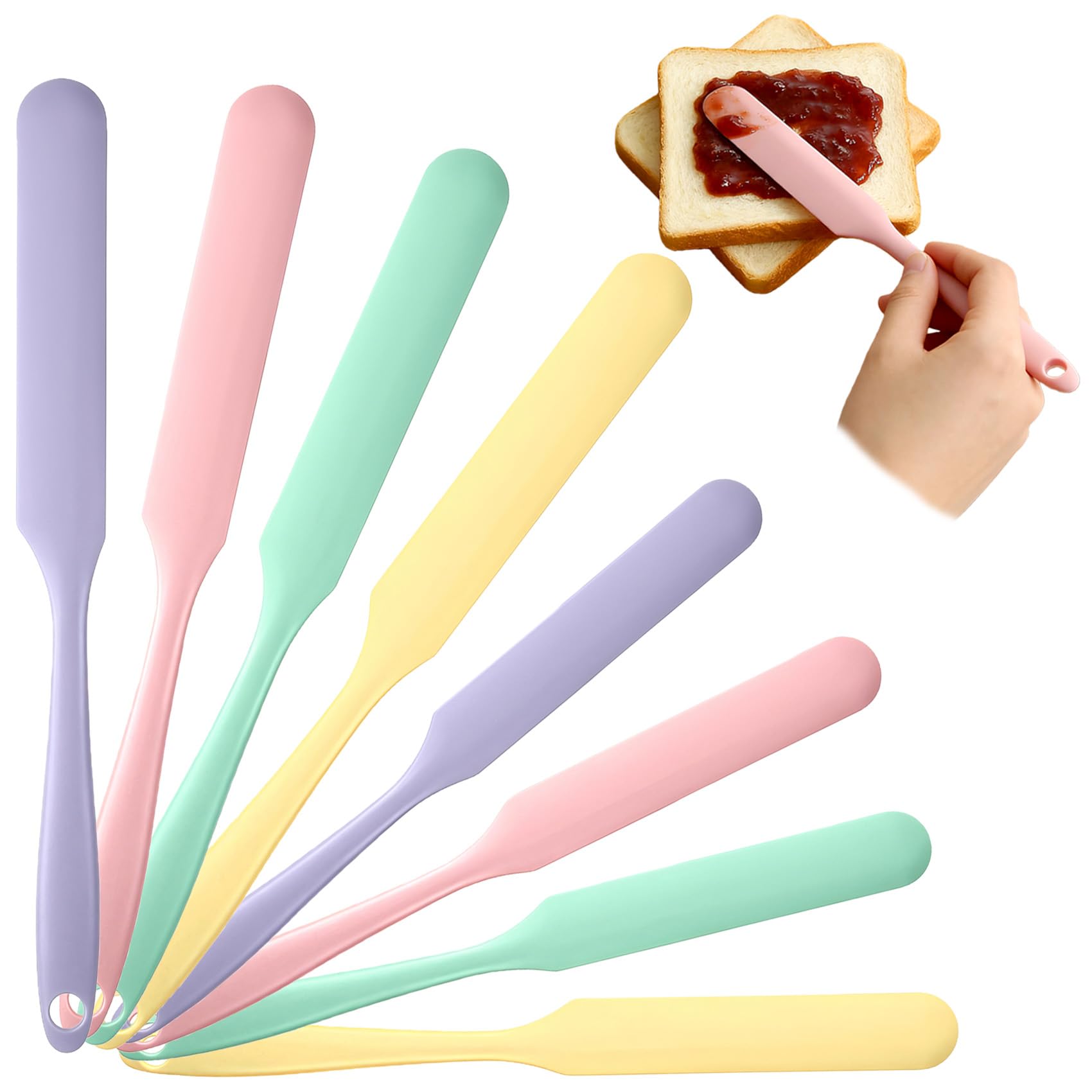 CllyCnny 8 Pack Silicone Jar Spatula Set  Long Handle Small Skinny Spatulas 9.4 & 8.1, Flexible Heat Resistant Silicone Scrap