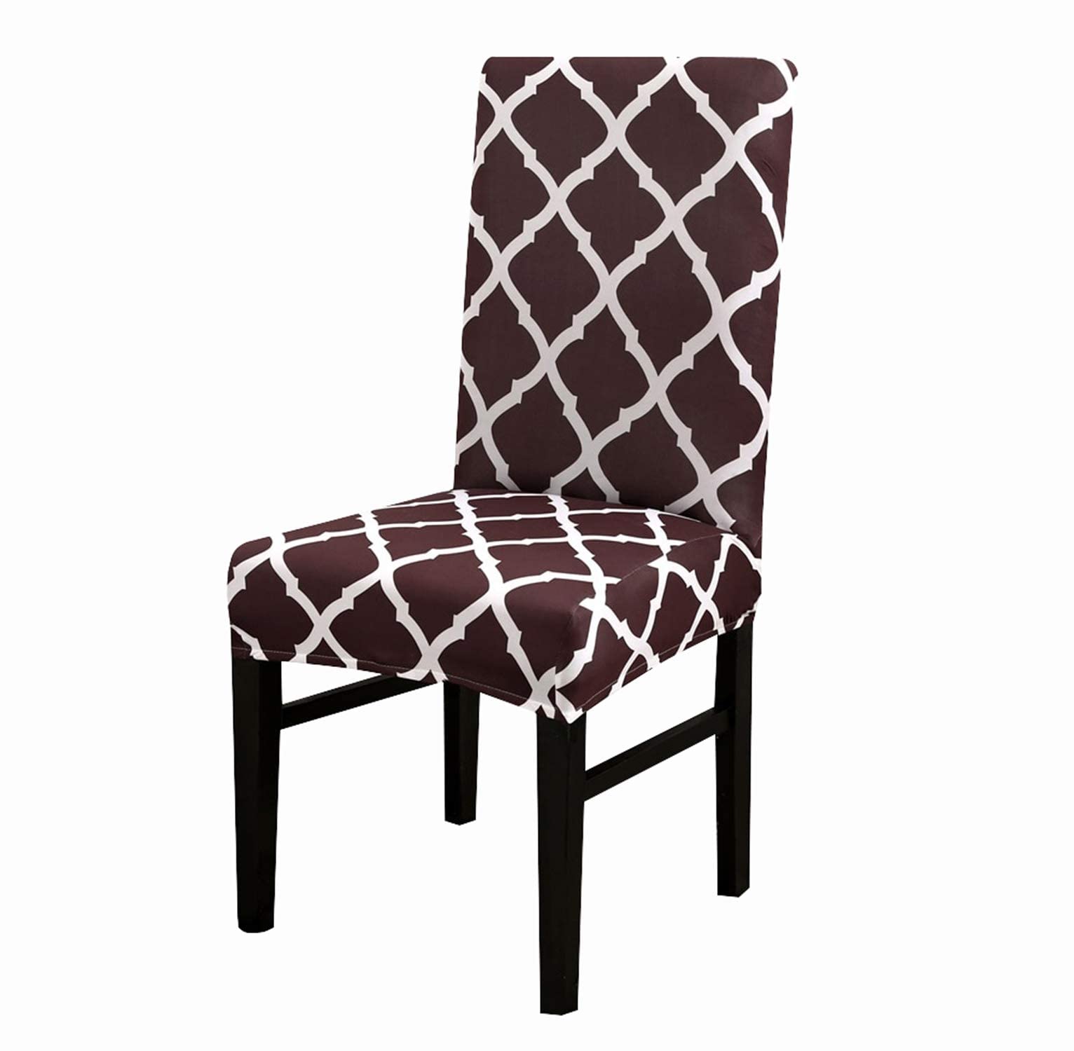 House Of Quirk Polyester Stretch Removable Washable Elastic Chair Cover, Brown Diamond