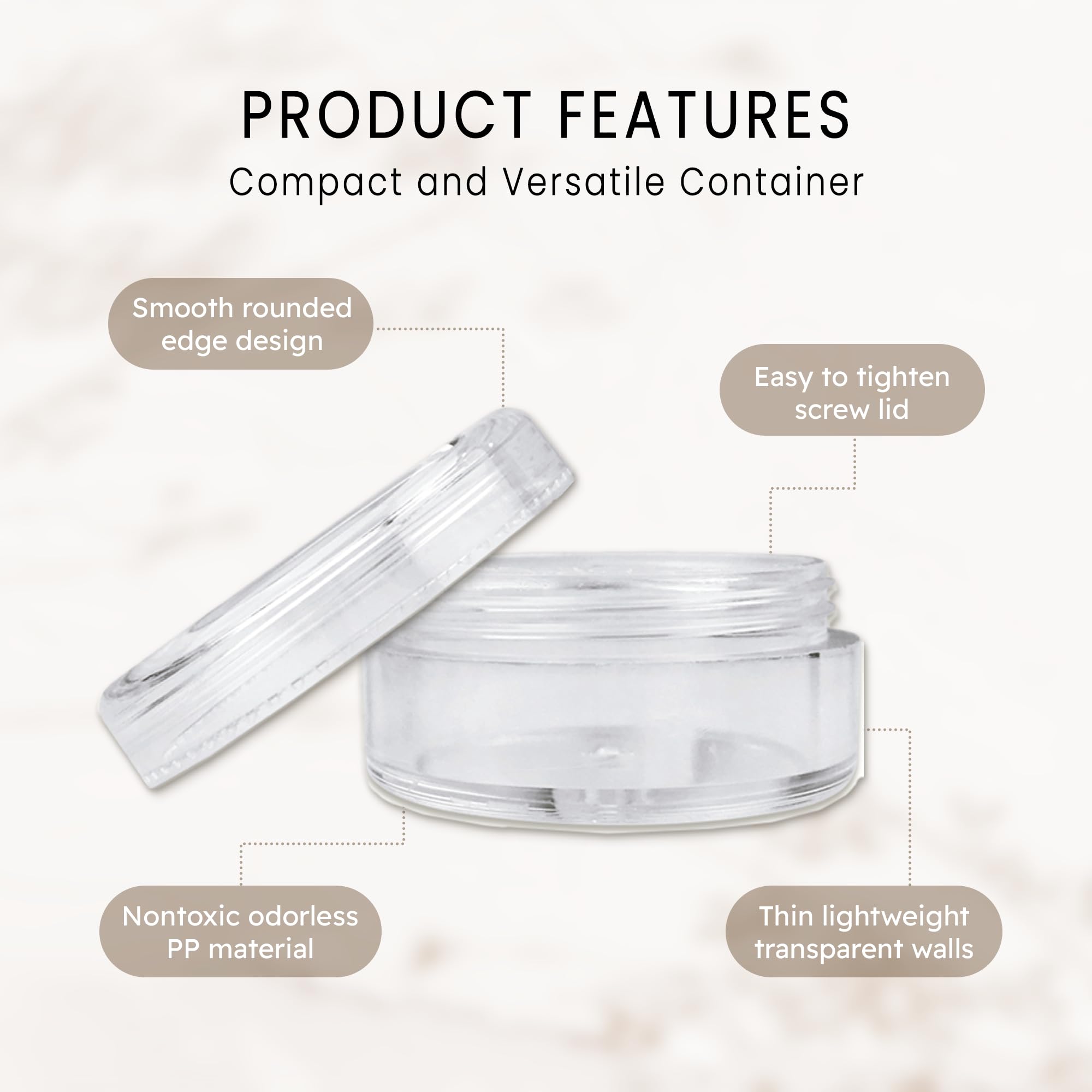 (Quantity: 200 Pieces) Beauticom 5G/5ML Round Clear Jars with Screw Cap Lid BPA Free