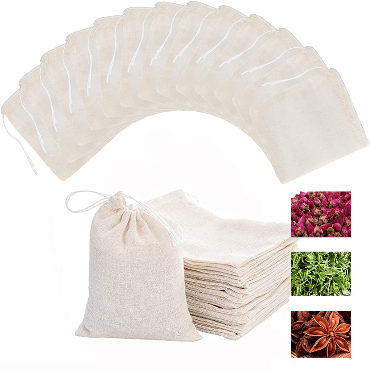 Reusable Sachet Drawstring Packing Bags Cheesecloth Cold Brew Coffee Bags 4X6Inch 50 Pcs For Spices,Tea Filter,Dried Herbs,Cooki