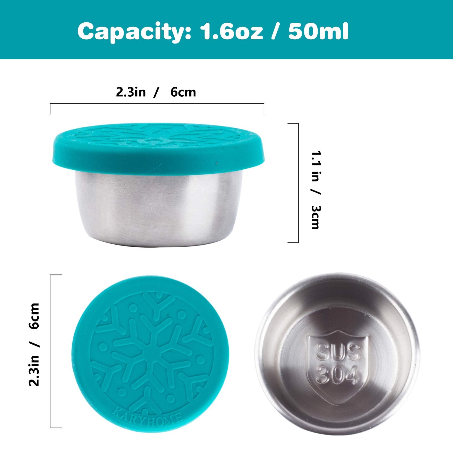 Lalastar Salad Dressing Container To Go, 4X1.6Oz Stainless Steel Condiment Containers With Lids, Premium Silicone, Leakproof And